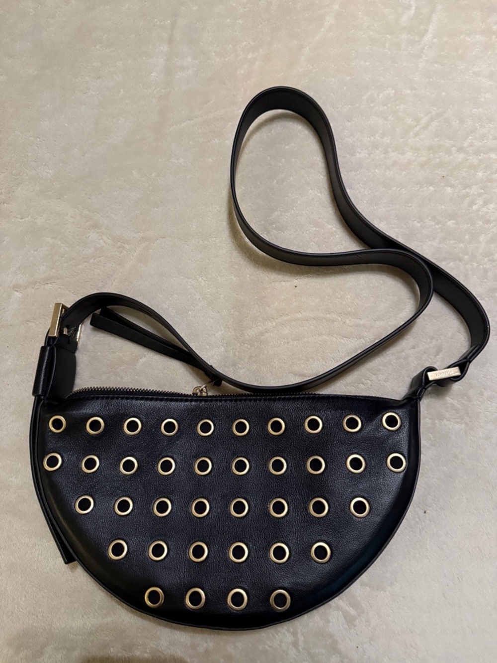 AllSaints Black Crossbody Bag with Gold Grommet Detail